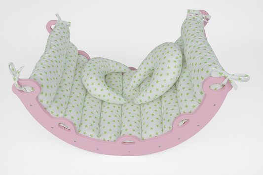 Balançoire en bois pour Bébé Confort avec Coussin Moelleux à Motifs Étoiles