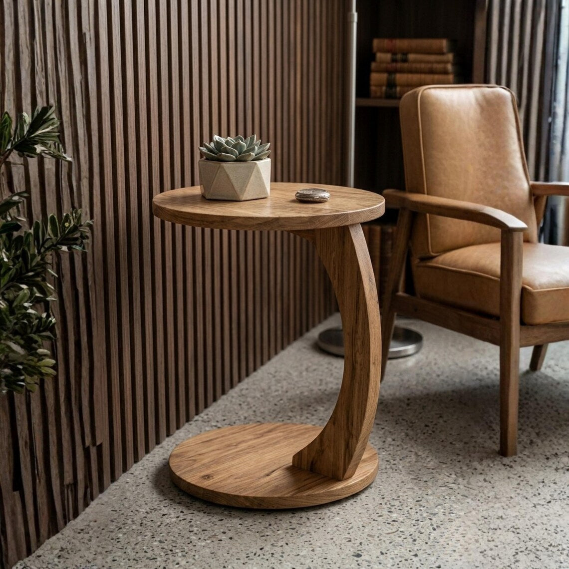 Table d'Appoint Scandinave en Bois - Design Courbe "C"