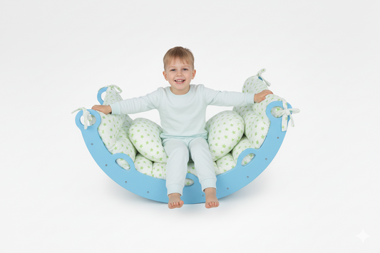 Balançoire en bois pour Bébé Confort avec Coussin Moelleux à Motifs Étoiles
