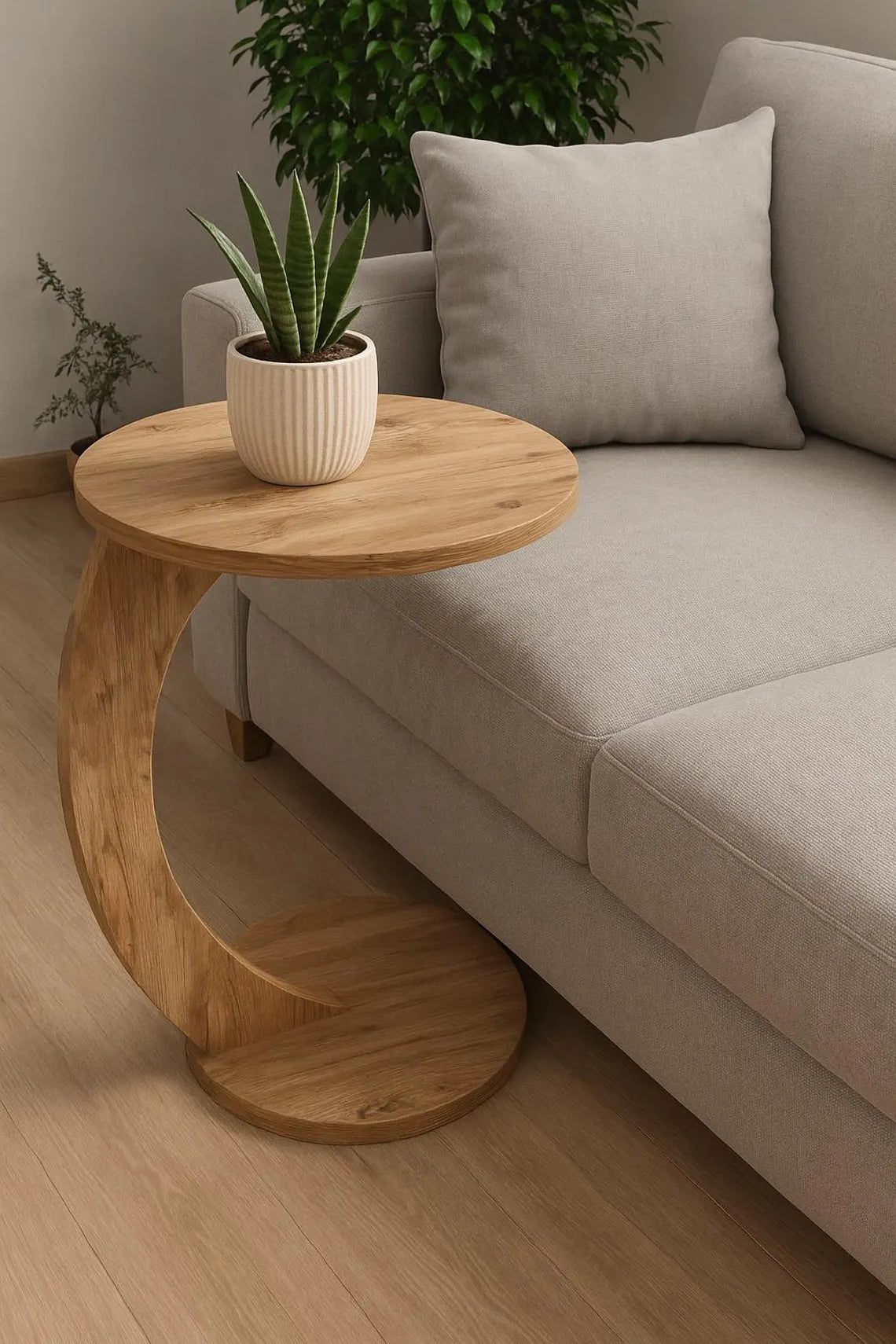 Table d'Appoint Scandinave en Bois - Design Courbe "C"