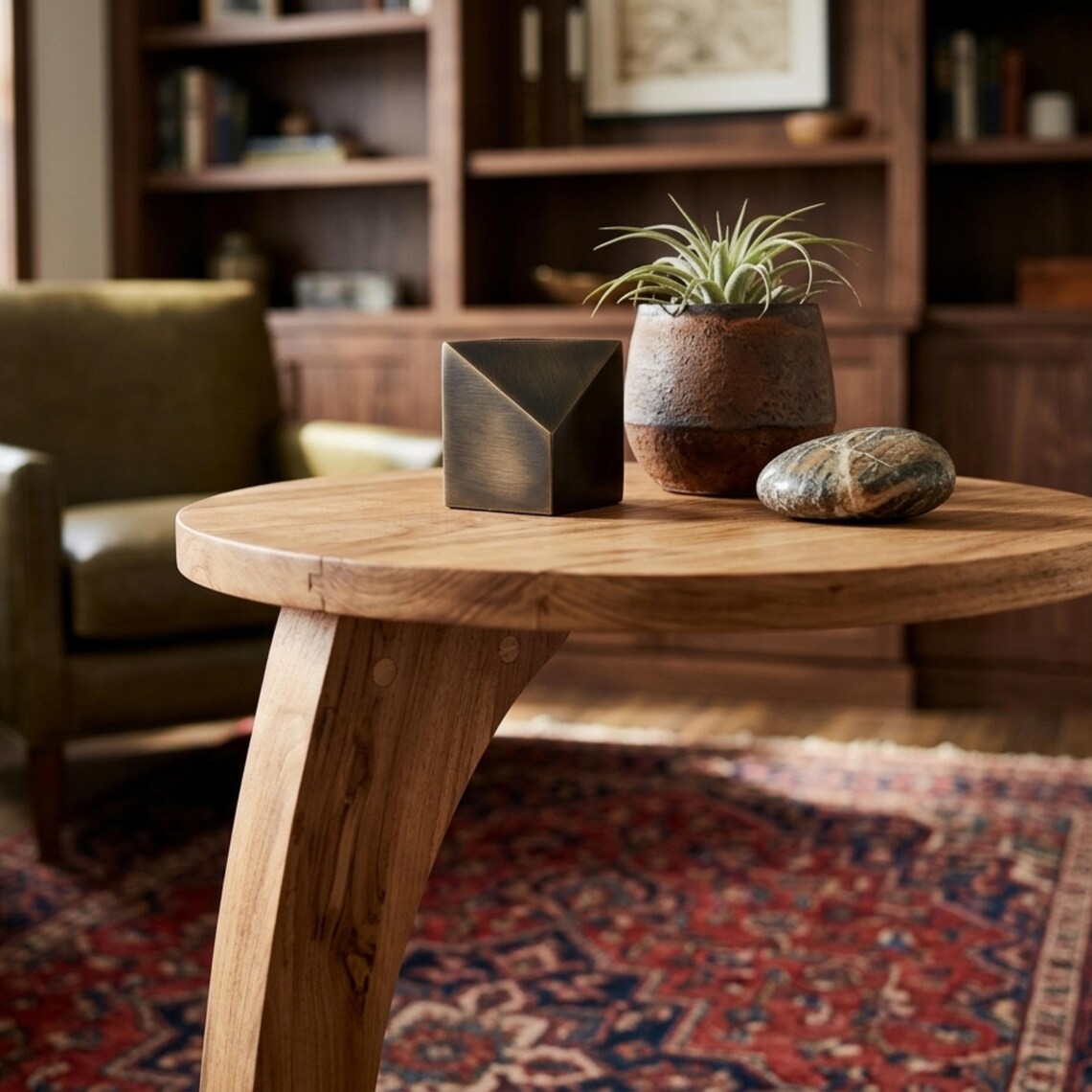 Table d'Appoint Scandinave en Bois - Design Courbe "C"