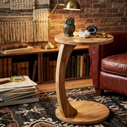 Table d'Appoint Scandinave en Bois - Design Courbe "C"