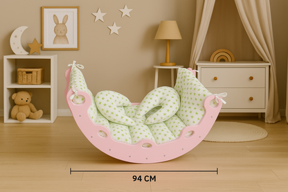 Balançoire en bois pour Bébé Confort avec Coussin Moelleux à Motifs Étoiles