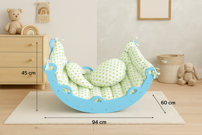 Balançoire en bois pour Bébé Confort avec Coussin Moelleux à Motifs Étoiles