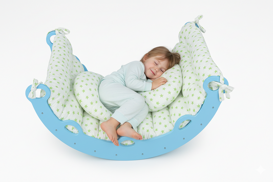 Balançoire en bois pour Bébé Confort avec Coussin Moelleux à Motifs Étoiles