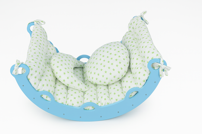 Balançoire en bois pour Bébé Confort avec Coussin Moelleux à Motifs Étoiles