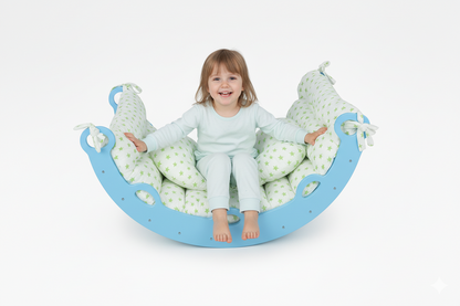 Balançoire en bois pour Bébé Confort avec Coussin Moelleux à Motifs Étoiles
