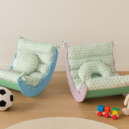 Balançoire en bois pour Bébé Confort avec Coussin Moelleux à Motifs Étoiles